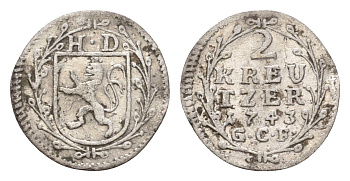 Гессен-Дармштадт 2 крейцера 1743 Людвиг VIII (1739-1768) KM 173 серебро 1530-111