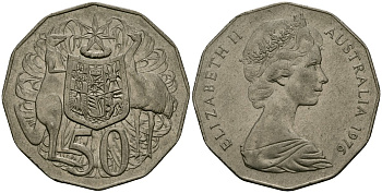 Австралия 50 центов 1976 Елизавета II (1952-2022), герб Австралии, кенгуру KM 68 медно-никель 4120-736