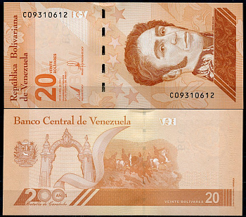 Венесуэла 20 боливаров 2021 Симон Боливар, битва при Карабобо, серия C Pick 117  бумага  UNC (пресс) 7200-12-3