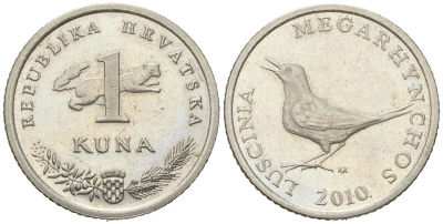 Хорватия 1 куна 2010 западный соловей, легенда на латинском KM 20.2 медь цинк никель aUNC 4448-947