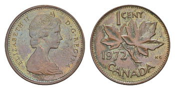 Канада 1 цент 1972 Елизавета II (1952-2022), кленовый лист KM 59 бронза 4630-551