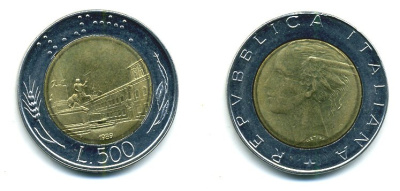 ИТАЛИЯ 500 ЛИР 1989 R KM 111 биметалл 25-937