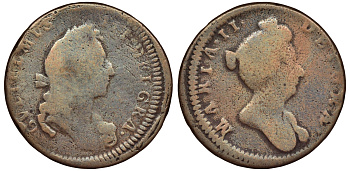 Англия 1 фартинг ND жетон, Вильгельм III  и Мария II медь 441-932