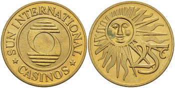 ЕВРОПА ЖЕТОН ИГРОВОЙ ND SUN INTERNATIONAL CASINOS, 25C желтый металл 4544-743