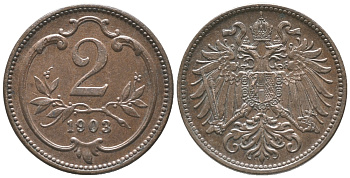 АВСТРИЯ 2 ГЕЛЛЕРА 1903 ФРАНЦ ИОСИФ (1846-1918) KM 2801 бронза 100-944