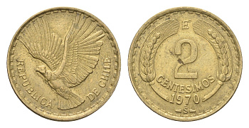 Чили 2 сентесимо 1970 KM 193 алюминиевая бронза 4664-427