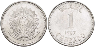 Бразилия 1 крузадо 1987 KM 605 нержавеющая сталь 217-1245