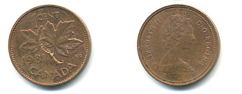 Канада 1 цент 1981 Елизавета II (1952-2022), кленовый лист KM 127 бронза 177-1362