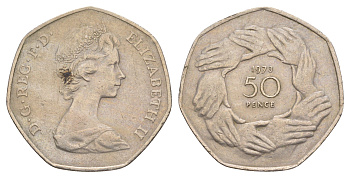 Великобритания 50 пенсов 1973 Елизавета II (1952-2022), вступление в Европейское экономическое сообщество KM 918, Spink 4224 медно-никель 4634-613