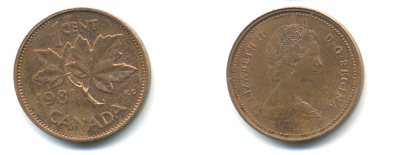 Канада 1 цент 1981 Елизавета II (1952-2022), кленовый лист KM 127 бронза 177-1362