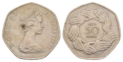 Великобритания 50 пенсов 1973 Елизавета II (1952-2022), вступление в Европейское экономическое сообщество KM 918, Spink 4224 медно-никель 4634-613