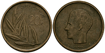 Бельгия 20 франков 1981 KM 159 никель бронза 4577-853