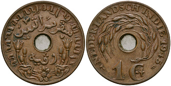 Нидерландская Восточная Индия, Гельдерланд (Gelderland) 1 цент 1945 KM 317 бронза 4132-157