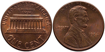 США 1 ЦЕНТ 1984 ЛИНКОЛЬН KM 201b цинк плакированный медью 66-1027