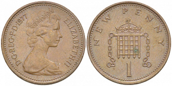 Великобритания 1 пенни 1977 Елизавета II (1952-2022) KM 915, Spink 4237 (B1) бронза 214-1054