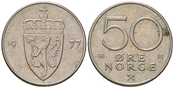 Норвегия 50 эре 1977 Улаф V (1957-1991) KM 418 медно-никель 4622-717