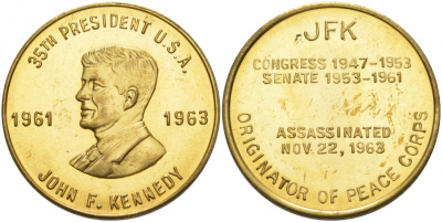 США МЕДАЛЬ ND 35-ЫЙ ПРЕЗИДЕНТ ДЖОН КЕННЕДИ 28 мм латунь 73-444