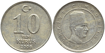 ТУРЦИЯ 10 КУРУШЕЙ 2006 KM 1166 медь никель цинк 4396-546
