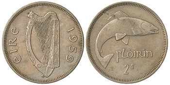 ИРЛАНДИЯ 1 ФЛОРИН 1959 ЛОСОСЬ KM 15a медно-никель 4389-1011