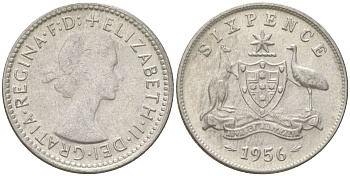 Австралия 6 пенсов 1956 Елизавета II (1952-2022) KM 58 серебро 4623-248