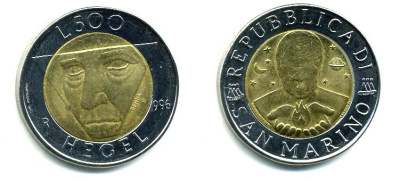 САН-МАРИНО 500 ЛИР 1996 ХЕГЕЛЬ биметалл 35-534