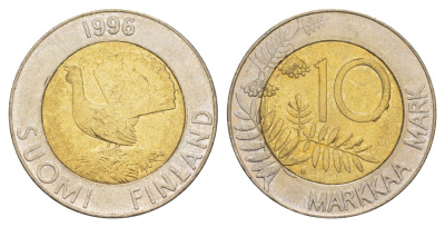 Финляндия 10 марок 1996 KM 77 биметалл aUNC 4648-641