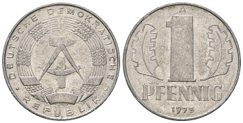 ГДР 1 пфенниг 1975 А KM 8.1 алюминий 4651-1144