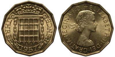 Великобритания 3 пенса 1967 Елизавета II (1952-2022) KM 900, Spink 4153 никель латунь UNC 650-1125