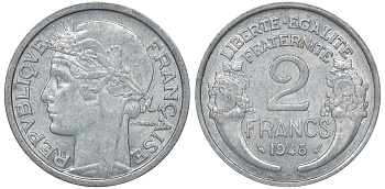 Франция 2 франка 1948 KM 886а.1, Le Franc 269.12 алюминий 4162-114