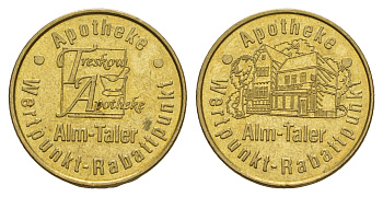 Германия аптечный жетон Аптека Treskow диаметр 23 мм, вес 8,9 гр латунь 4656-451