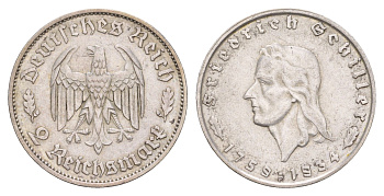 Германия 2 рейхсмарки 1934 175 лет со дня рождения Фридриха Шиллера KM 84 серебро 1525-1225