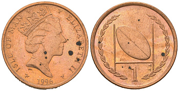 Остров Мэн 1 пенни 1996 Елизавета II (1952-2022) KM 588 сталь плакированная медью 4618-567