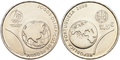 Португалия 2,5 евро 2008 XXIX олимпийские игры в Пекине 2008 KM 790 медно-никель UNC 4586-1045
