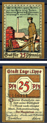 Лаге (Липпе) 25 пфеннигов 1921 бумага UNC (пресс) 7556-20-3-1