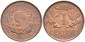 Колумбия 1 сентаво 1969 KM 205а сталь плакированная медью 187-421