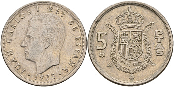 Испания 5 песет 1975 (78) Хуан Карлос I (1975-2014) KM 807 медно-никель 4155-632