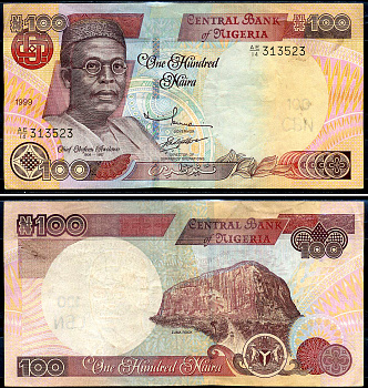Нигерия 100 найра 1999 Обафеми Аволово, гора Зума Ро Pick 28 b бумага 8592-34-3-1