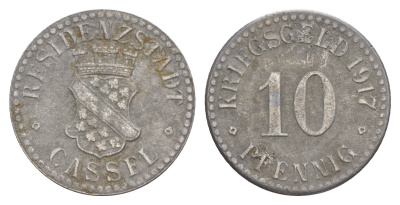 Кассель 10 пфеннигов 1917 Funck 78.4, Men05 4302.4, Men18 5464.4 железо 4636-722