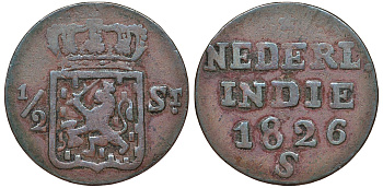 Нидерландская Восточная Индия 1/2 стуйвера 1826 S KM 285 медь 51-4116