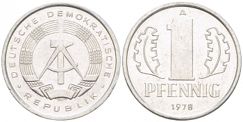ГДР 1 ПФЕННИГ 1978 А KM 8.2 алюминий 3955-546