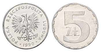 Польша 5 злотых 1990 Y 81.3 алюминий UNC 4615-819
