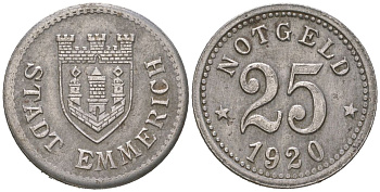 Эммерих 25 пфеннигов 1920 Funck 118.3, Men05 6537.3, Men18 8204.3 железо 4617-315