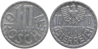 АВСТРИЯ 10 ГРОШЕЙ 1991 KM 2878 алюминий 181-221