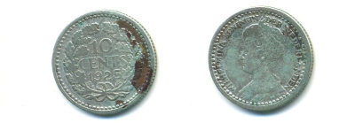 Нидерланды 10 центов 1925 Вильгельмина (1890-1948) KM 145 серебро 84-922