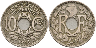 Франция 10 сантимов 1918 тип Линдайё KM 866a, Le Franc 138.3 медно-никель 4143-835