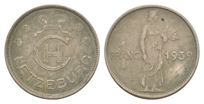 Люксембург 1 франк 1939 KM 44 медно-никель 4646-1012