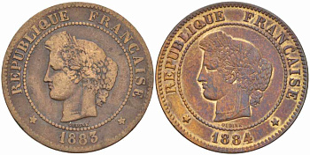 ФРАНЦИЯ 5 САНТИМОВ 1883 А, ТРЕТЬЯ РЕСПУБЛИКА (1871-1940) KM 821.1, LE FRANC 118.25 бронза 108-633