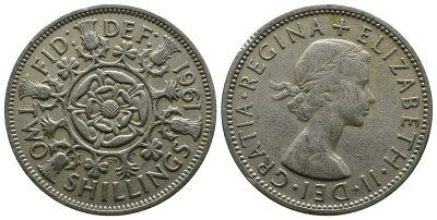 Великобритания 2 шиллинга (флорин) 1961 Елизавета II (1952-2022) KM 906, Spink 4146 медно-никель 4382-316