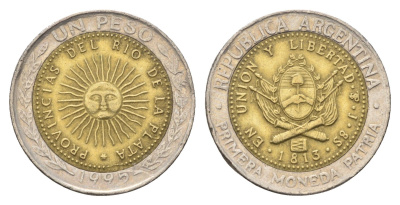 Аргентина 1 песо 1995 KM 112 биметалл 4663-634