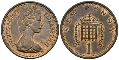 Великобритания 1 пенни 1973 Елизавета II (1952-2022) KM 915, Spink 4237 (B1) бронза 4539-133